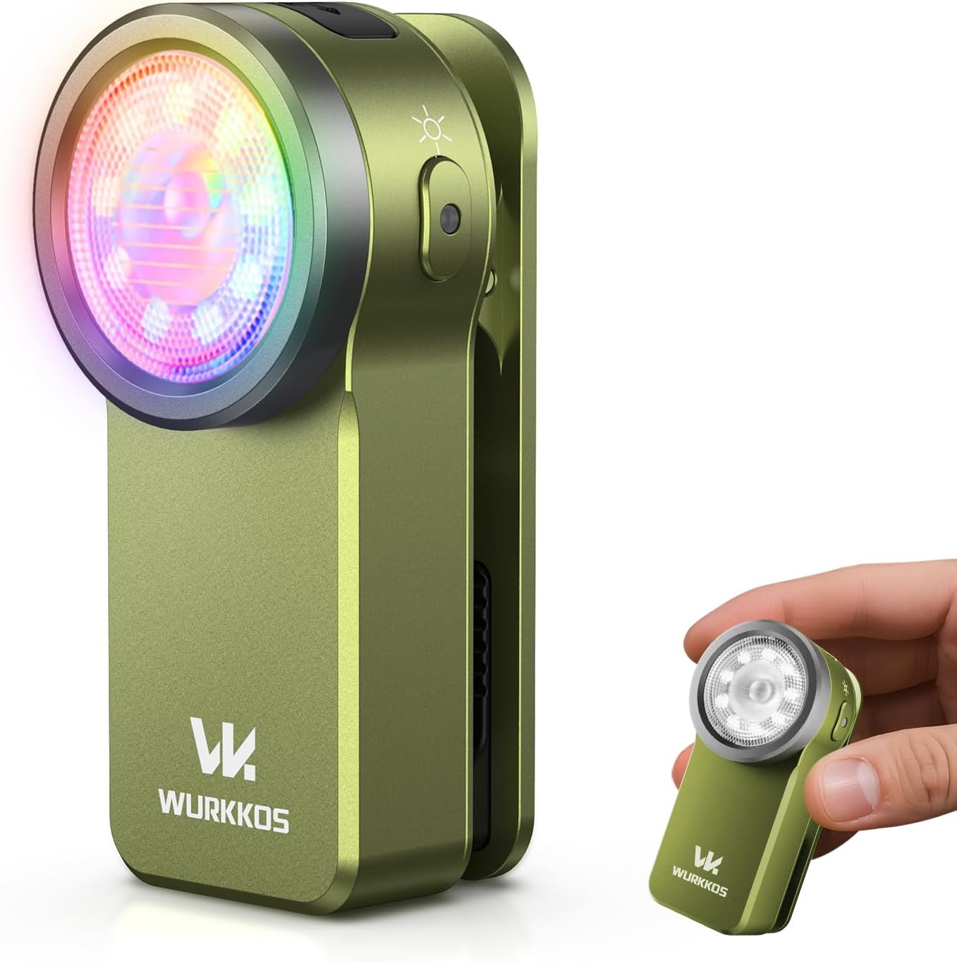 Wurkkos HD03 Rechargeable Flashlights EDC Clip-on Light, Bright 680 Lumens Pocket Flashlight, Combines Spotlight/Floodlight/RGB Light, Magnetic, IPX6 Waterproof for Cycling, Repairing (Olive Green)