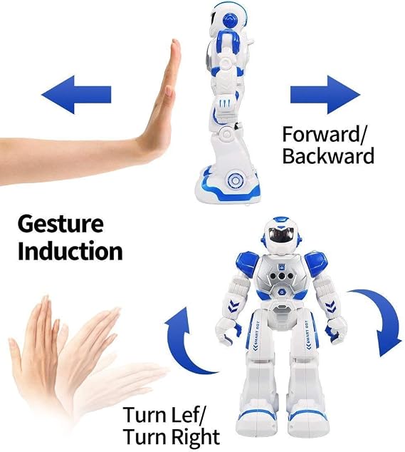 Remote Control Robot for Kids,Intellectual Gesture Sensor Programmable Robots with Infrared Controller Early Education Toys can Dance Sing Walk,Best Gift for Children (Blue/White)