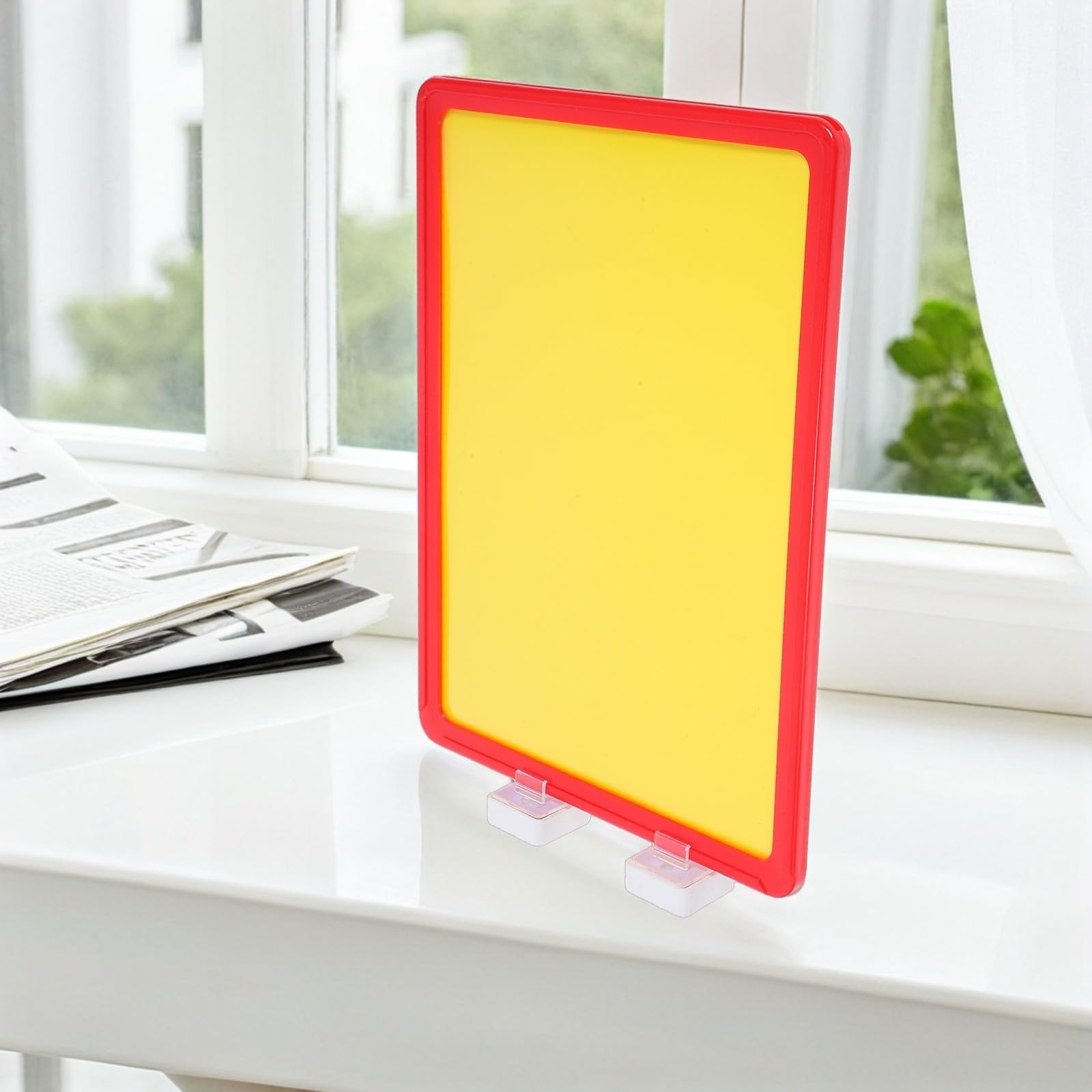 POPETPOP Porta Etichette Magnetiche Scrivibili per Scaffali in Magnete e Plastica Rosso Doppio Supporto Versatile per Cartelli da Magazzino