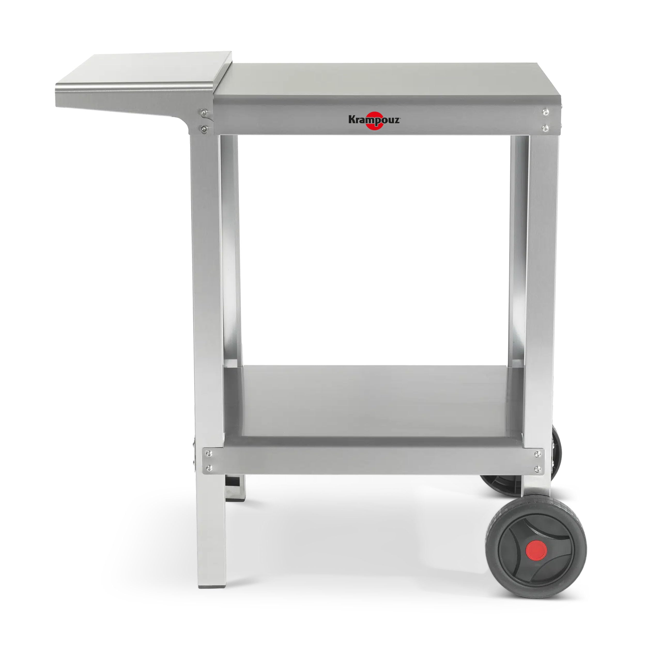 KRAMPOUZ - Carro Exterior Plein Air Compact para Plancha o Barbacoa - Carro de Acero Inoxidable - 2 bandejas - 2 Ruedas Grandes - 1 Bandeja abatible Lateral - Ref. KHEC01