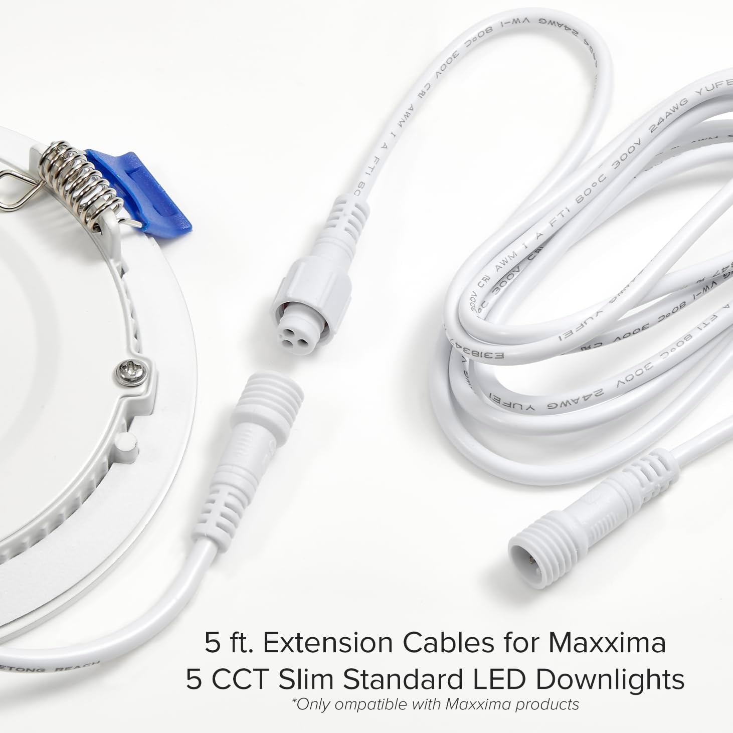 Maxxima 5 ft. Extension Cable for 5 CCT Selectable Color Temperature Slim LED Downlights, 3-Pin Male and Female Connectors at Both Ends (6-Pack)