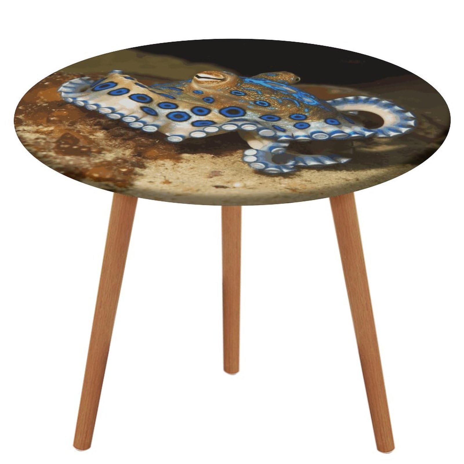 Nappe ronde ajustée élastique bleue motif pieuvre pour table de pique-nique