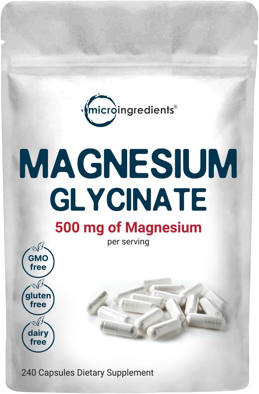 Magnesium Glycinate 500mg Per Serving, 240 Capsules | Potent Elemental Form, 100% Chelated, High Absorption | Healthy Muscle, Bones, Mood Support