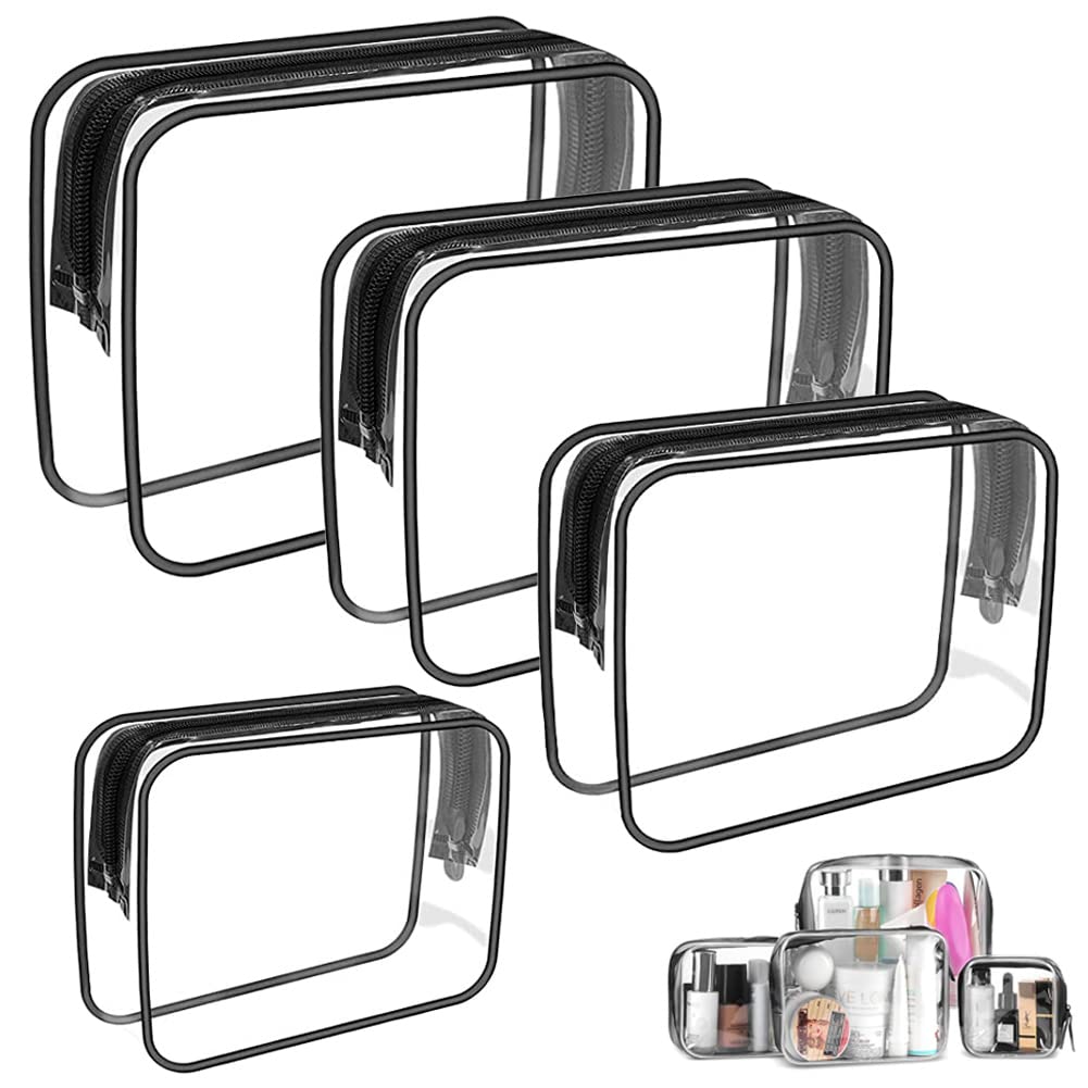 SAIJIAN 4 Piezas Neceser Transparente Neceser Transparente Viaje Bolsas Portátil de Maquillaje de Impermeable PVC Bolsa de Cosmético Organizador con Cremallera 4 Tamaños