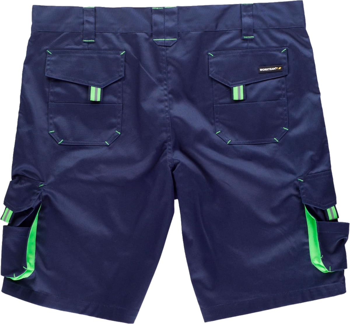 WORKTEAM Pantalón Corto de Trabajo Multibolsillos, Combinada con Detalles Fluorescente-Reflectantes, Presillas a Contraste, Bermuda. Unisex