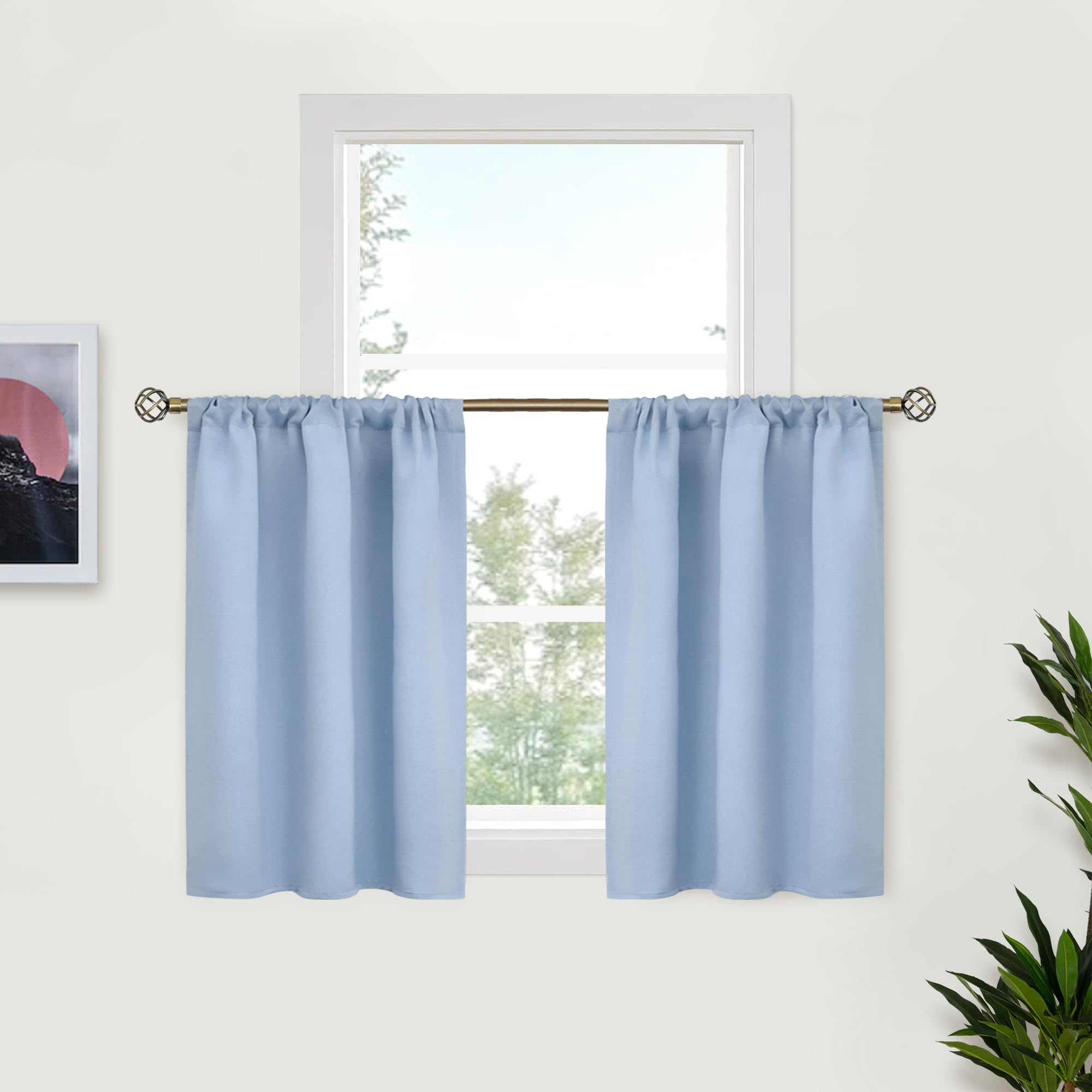 BGment Blackout Curtains 36 Inches Length for Kitchen Cafe Window - Rod Pocket Small Drapes Privacy Darkening for Bathroom Basement Rv Over Sink, 2 Panels, Baby Blue, 29 X 36 Inch โ image 1