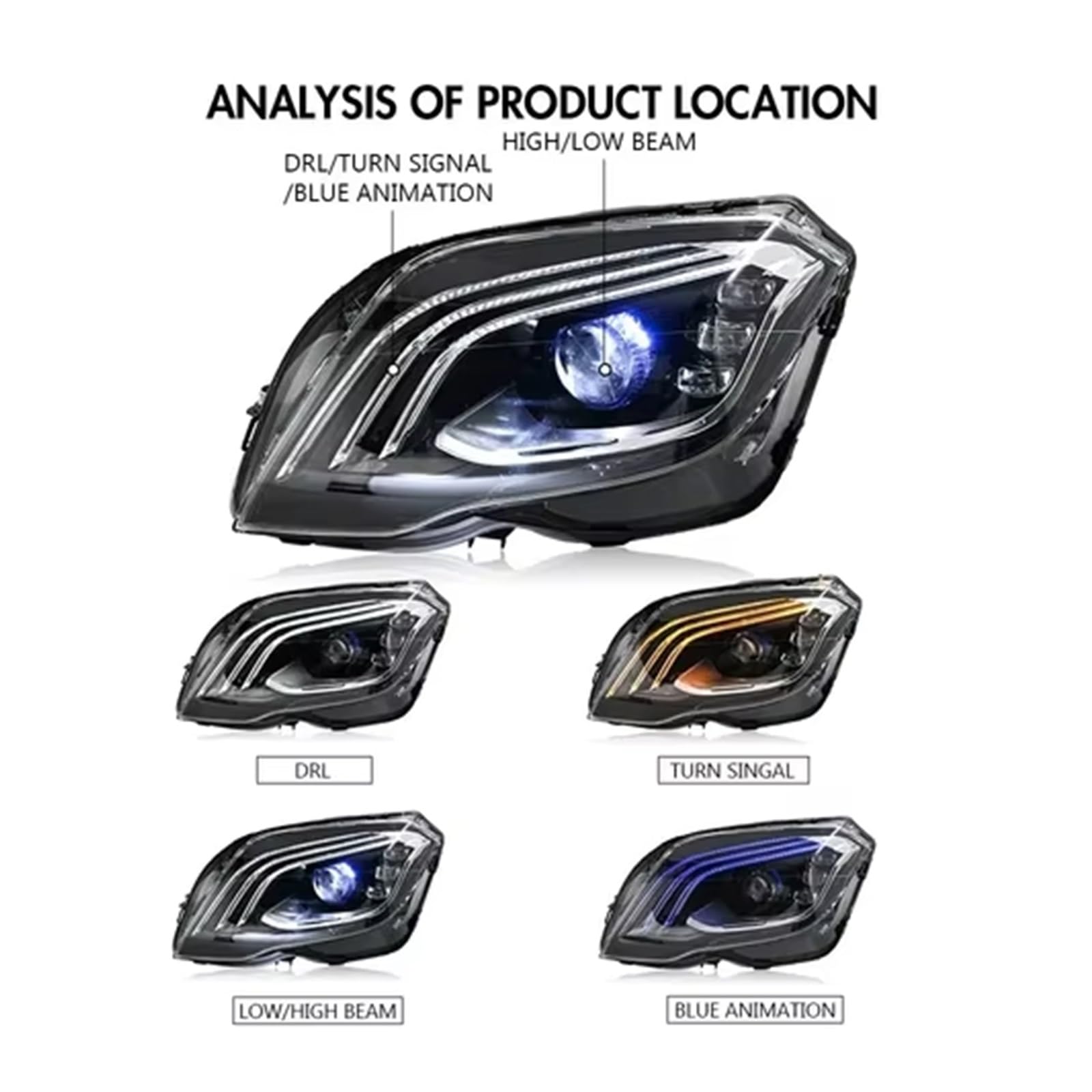 Anteriore Gruppo Fari Anteriori Per Benz Per GLK X204 Faro 2013-2015 GLK250 GLK300 Testa Lampade Fari Auto Assemblaggio Aggiornamento Design Proiettore LED(Xenon)