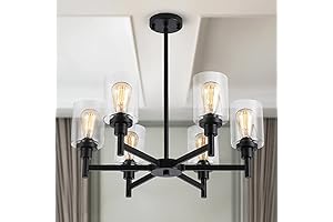 Farmhouse Chandelier with Cylinder Clear Glass Pendant Lighting