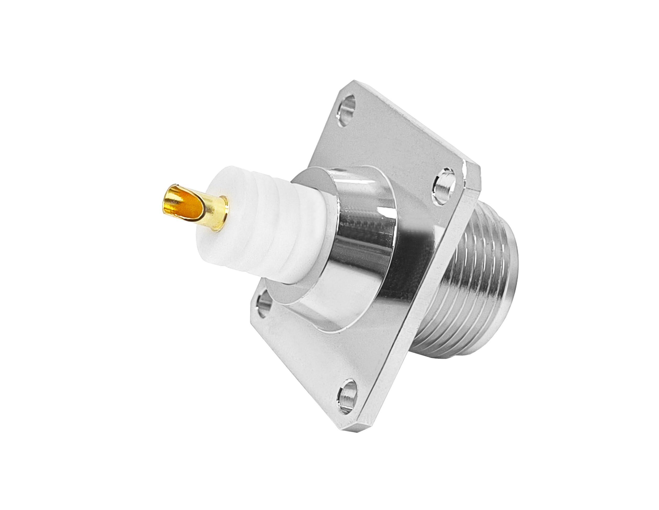 Złącze kołnierzowe HN wysokiego napięcia, żeńskie, z 4 otworami – 50 omów, DC-6 GHz, mosiądz powlekany trójstopem, izolator PTFE,