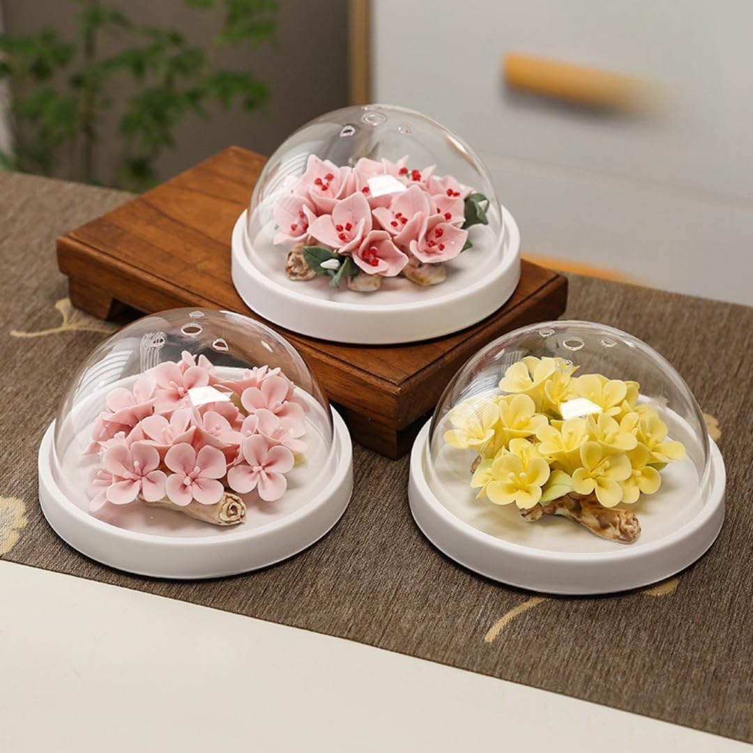 Difusor de aceites esenciales de cerámica hecho a mano para mujeres, regalo artesanal de herencia intangible china con cubierta acrílica a prueba de polvo para decoración del hogar y la oficina