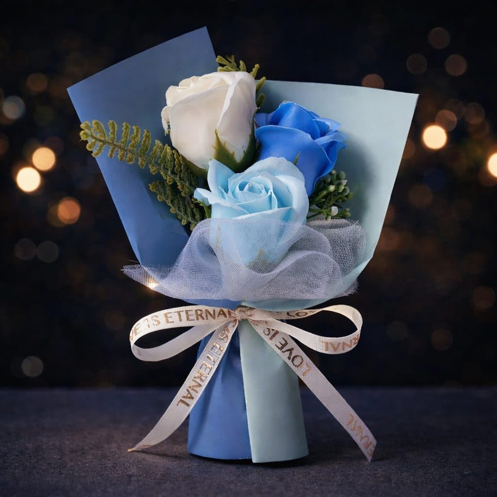 VRB Dec 1pcs Mini Artificial Rose Flower Bouquet/Artificial Flowers Bunch/Crochet Flower/Crochet Flowers/Flowers Gift for Girls Home Decor,Gifting,etc. (Mini Blue Rose Bouquet)-image-35