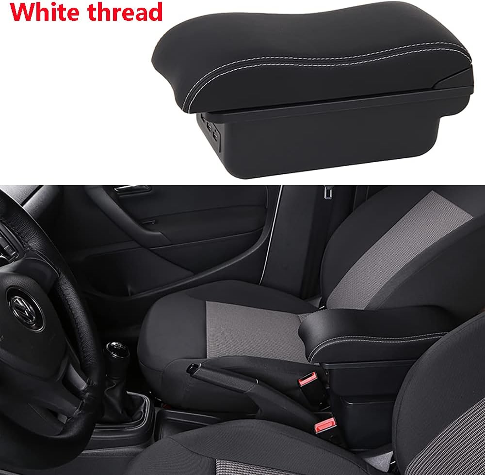 YJYWZH Car Armrest Box for KIA Stonic Rio 3 2018-2024, Leather Arm Rest Double-Layer Storage Box with 3 USB Ports, Automotive Accessories Center Console Organizer