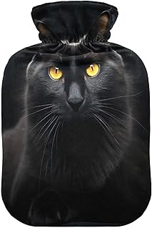 Wajiw Hot Water Bottle with Cover 1L Warm Water Bottle for Hot and Cold Compress Hot and Cold Therapies,Hand Feet Warmer,Black Cat