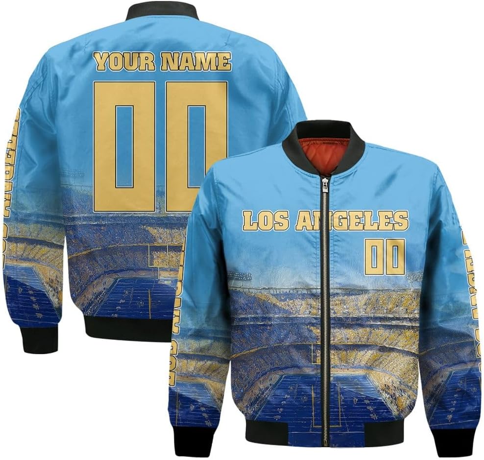 Custom Bomber Jacket City State Stadium Color Gold Blue Personalized Name Number Zip Up Varsity Baseball Jacket For Men Women Casual Sweatshirt Windbreaker Full Zip Casual Coats Letterman Jackets