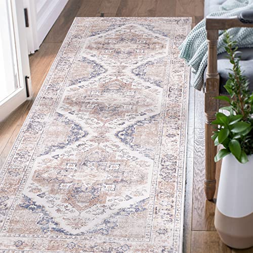 TOPICK Runner Rug 60x210cm Hallway Runner Washable Floral Light Red Kitchen Rug Thin Non Slip Carpet for Bathroom Bedroom Entrance