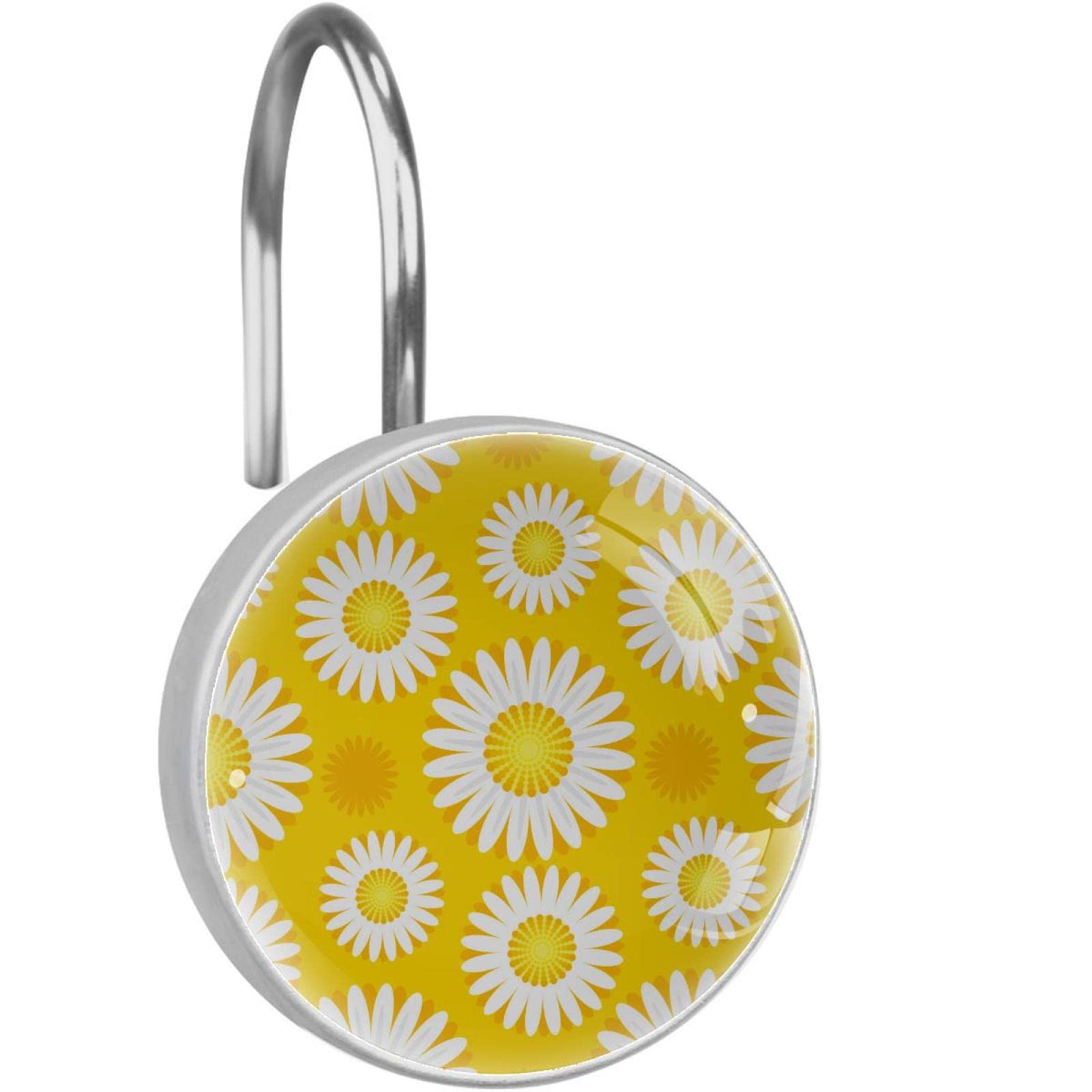 Crochets de rideau de douche ronds 3D motif marguerite blanche anneaux verre cristal