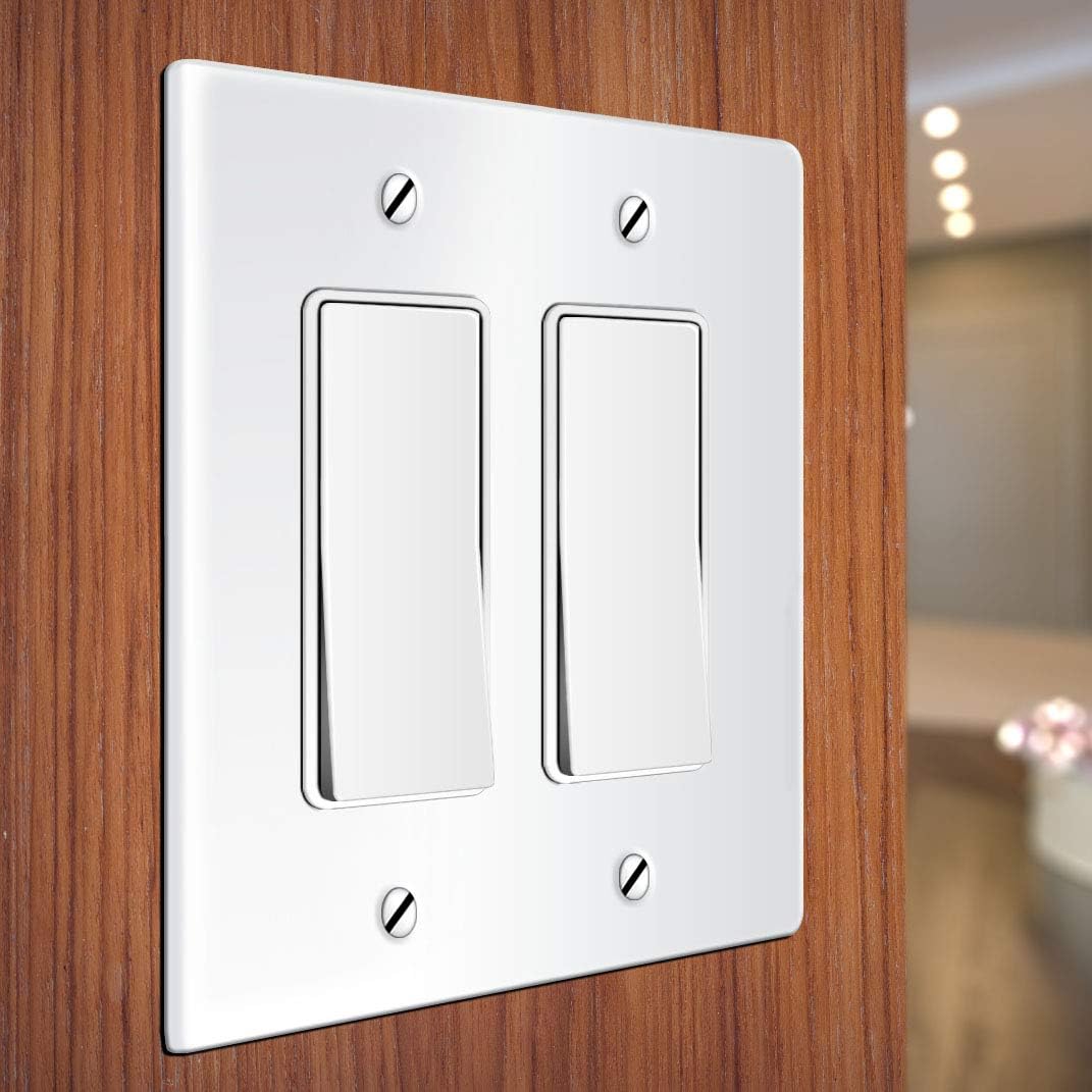 WIRESTER 4.56 inch x 4.5 inch Double Gang Decorator Light Switch Plate/Wall Plate Cover, Blank Wallplate - White