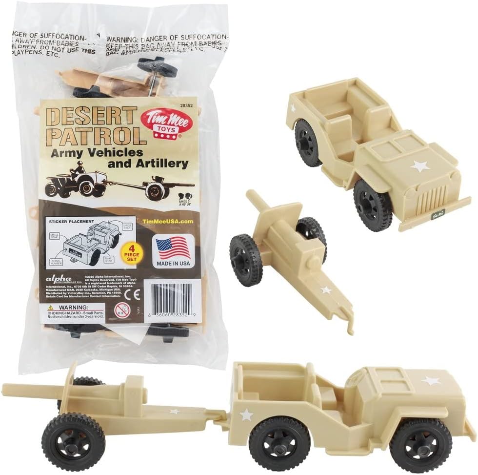 TimMee Combat Patrol Willys & Artillery - Tan 4pc Playset USA Made