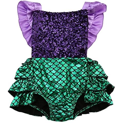 One opening Baby Girl Sequins Mermaid Bodysuit Romper Jumpsuit Outfit Sunsuit Clothes (6-12 Months, Purple&Green) Cover