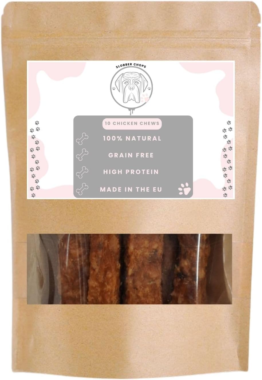 10 Pack - Slobber Chops 100% Natural Chicken Dog Chews - Grain Free, Hypoallergenic Chicken Chews for Dogs - High Protein Chicken Dog Chews
