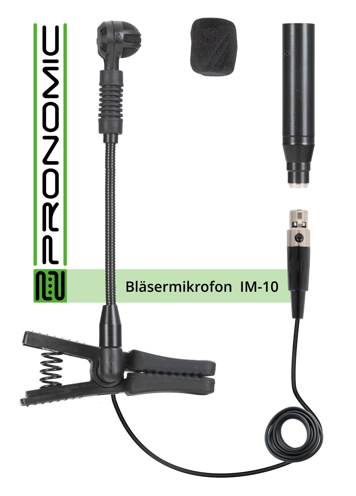 Pronomic IM-10 Microfono per Fiati, Microfono clip per strumenti a fiato | Condensatore back-electret, Caratteristica polare: omnidirezionale, Risposta in frequenza: 20 - 20.000 Hz, Clip in gomma
