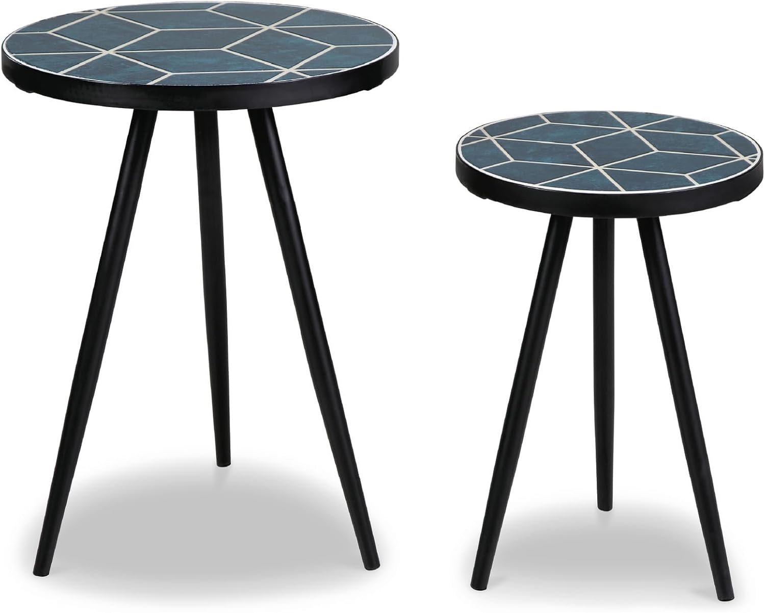 Signature Design by Ashley Clairbelle Contemporary Nesting Diamond Pattern Accent Table, Set of 2, Blue