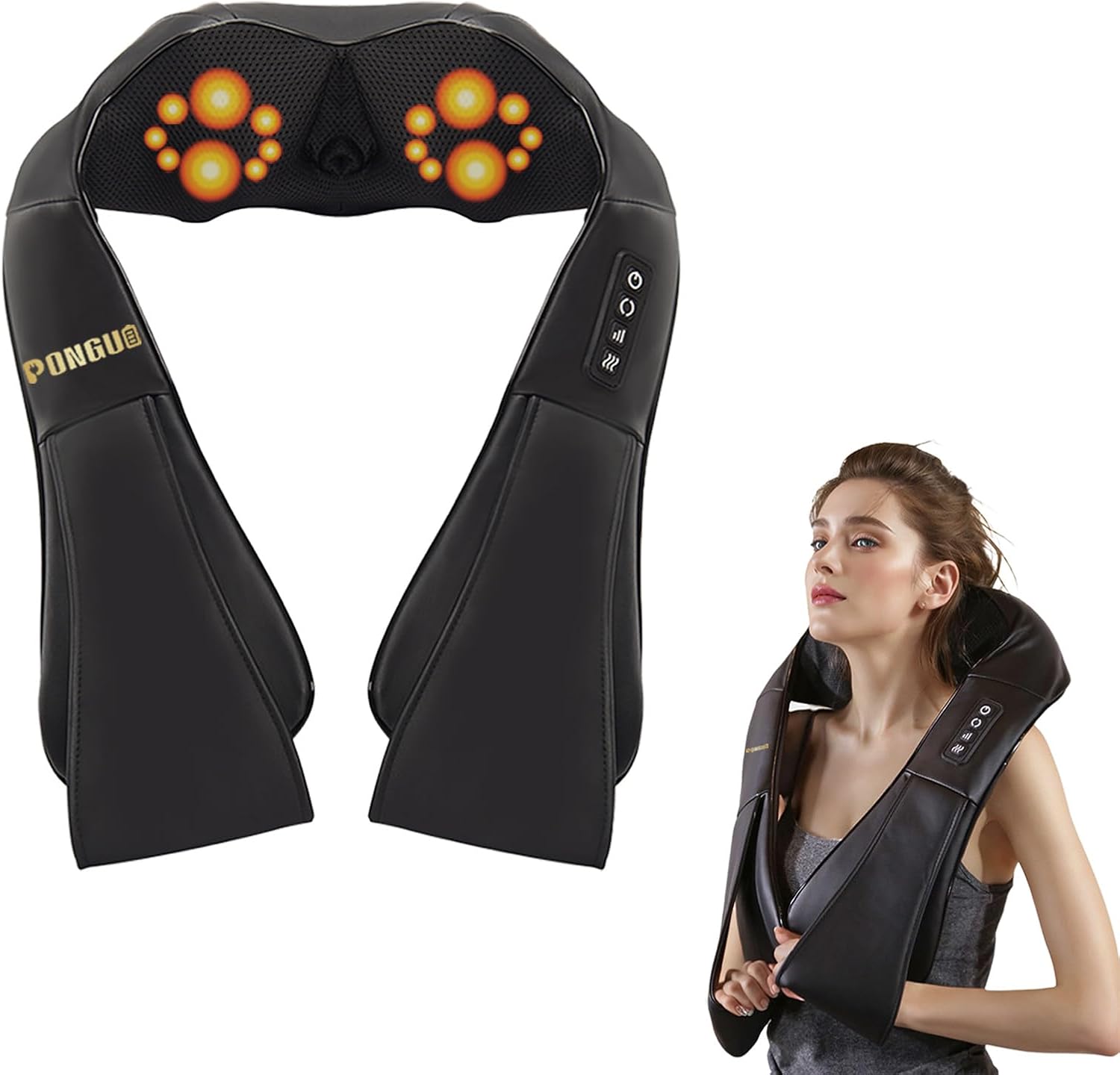 Back and Neck Massager with Heat, Shoulder Massager for Pain Relief Deep Tissue, Shiatsu Neck Massage with 16 Massage Heads for Waist, Legs and Feet, for Home and Car Use