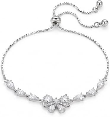 Dainty Bow Butterfly Rhinestone Link Bracelet for Women, Handmade Adjustable Bowknot Drop Cubic Zirconia Chain Bracelets Prom Jewelry Gift