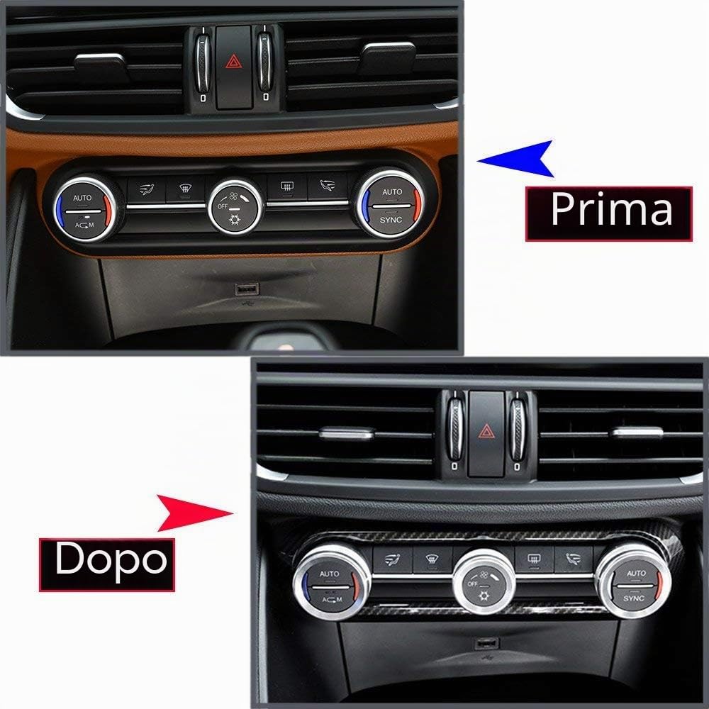 YIWANG Fibra di Carbonio Stile ABS Cromato Auto Interni Centro Aria Condizionata Regolazione Telaio Trim 1pc Per Giulia Stelvio 2016-2020 Accessori Auto (Fibra di Carbone)