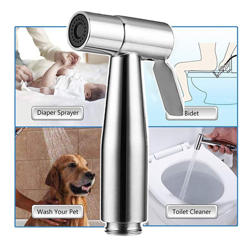 Set di 2 spruzzatori portatili per bidet e WC, in acciaio inox, per l'igiene personale del bagno, kit per bidet personale, bagno per animali domestici, lavaggio auto, fiori d'acqua (G1/2)