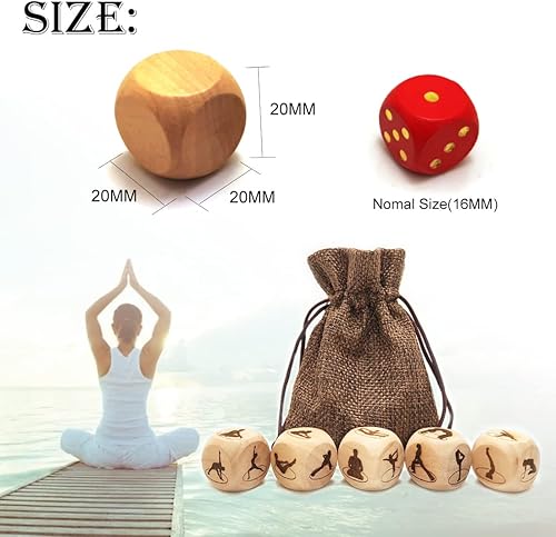 Miniatura 3 de Juego de 5 dados de madera para yoga, grabado con láser, diseño de silueta de yoga, dados rodantes de madera, regalo para mujeres yoguis