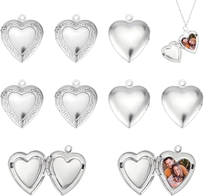 UNICRAFTALE 20Pcs 22.5mm Stainless Steel Photo Pendants Heart Locket Pendants Heart Memory Locket Charms Metal Hearts Charms Photo Lockets Necklace Pendant for Jewelry Making Charms