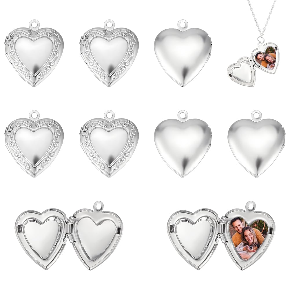 UNICRAFTALE 20Pcs 22.5mm Stainless Steel Photo Pendants Heart Locket Pendants Heart Memory Locket Charms Metal Hearts Charms Photo Lockets Necklace