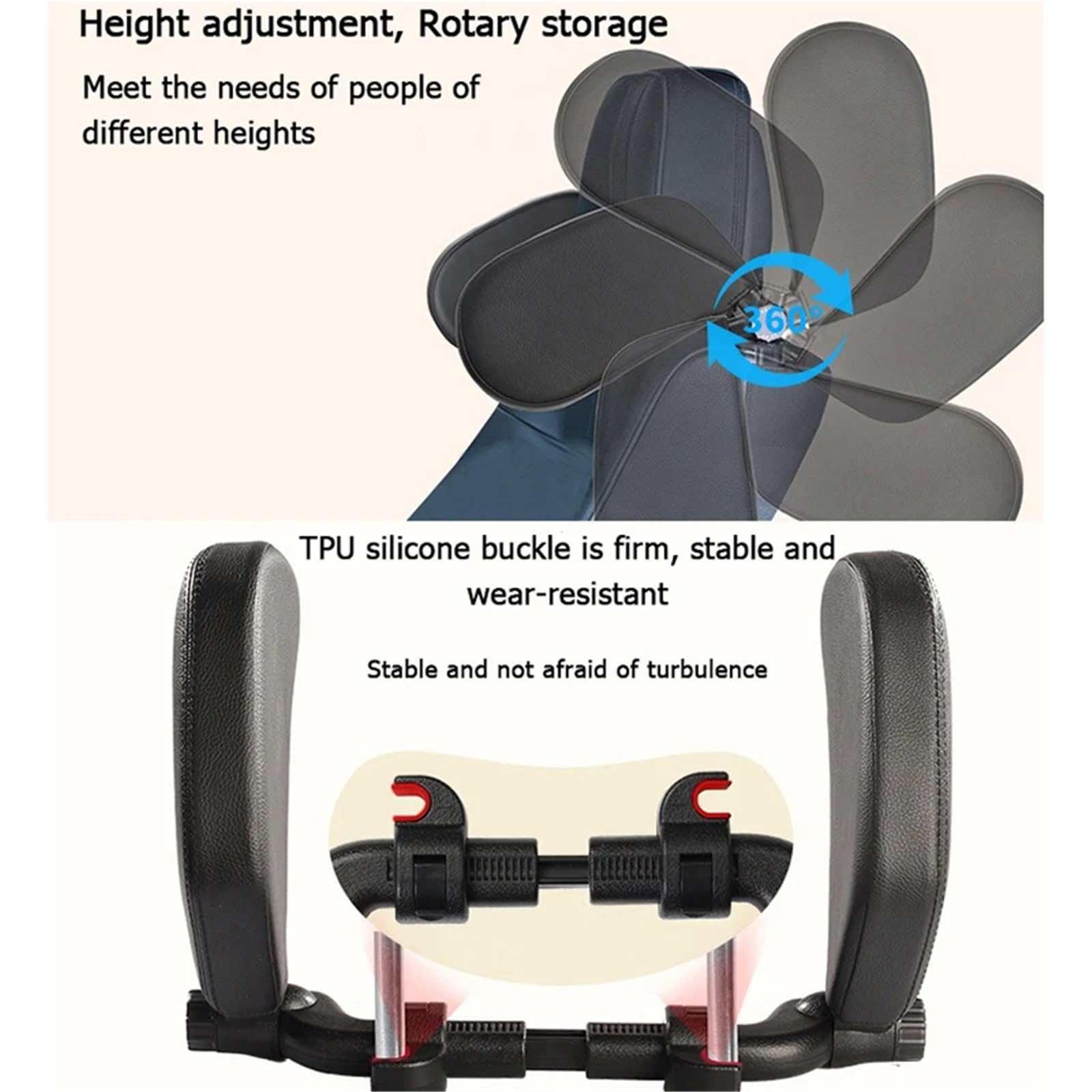Car Pillow Cojín espuma viscoelástica para asiento coche, soporte telescópico para la cabeza para dormir lado en la columna cervical. Lumbar Supports Cushion(Black Leather)