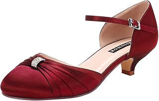Women Comfort Low Kitten Heel Buckle Ankle Strap Satin Bridal Wedding Shoes
