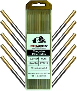 WeldingCity 10-pk Premium TIG Welding Tungsten Electrode Rod 1.5% Lanthanated Gold, EWLa15 .040" x 7" | 10-pcs