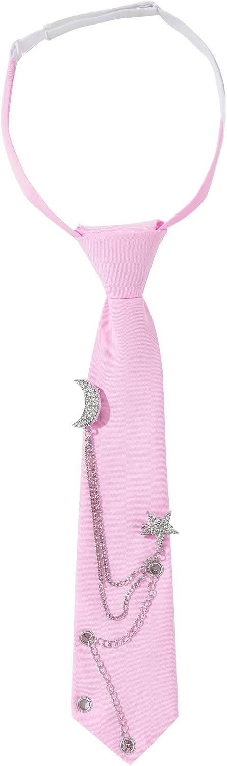FEOYA Ties for Women Men Metal Chain Necktie Pre-Tied Adjustable Black Tie for Uniform School Shirt Accessory