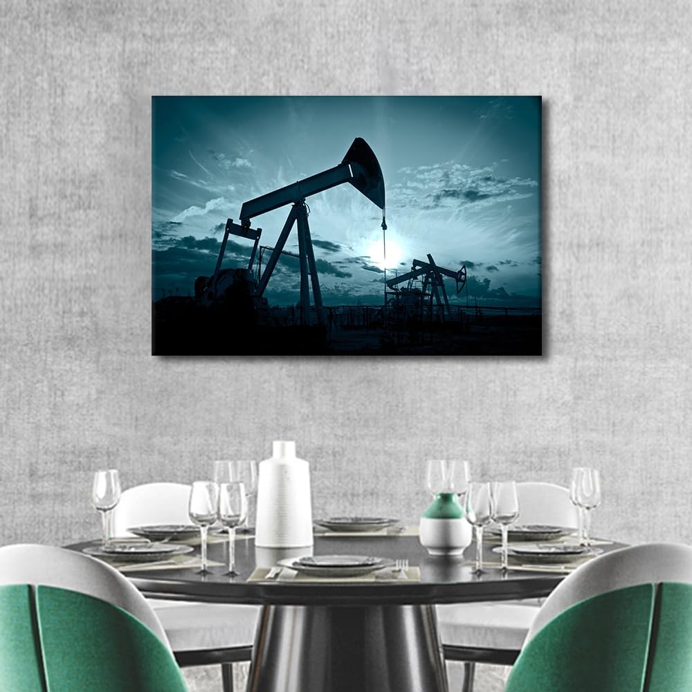 Condition photo showing New/Like New for bedroom wall art oil and gas industry industrial equipment oil pumps posters print on canvas wall decor for home office wall decoration stretched framed gallery-wrapped ready to hang 24x16 in 24"l x 16"w artwork-01