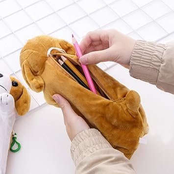 Simulation Cute Dogs Pencil Case Soft Plush School Stationery Pen Bag Gift for Girl Boy Students
