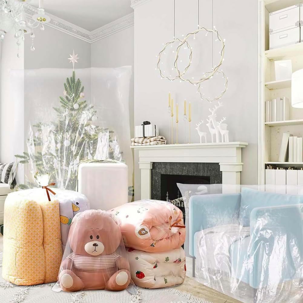 Clear Plastic Storage Bags,10 Pieces 60 x90 cm/23.62 x 35.43 inch Flat Plastic Bags Reusable Plastic Storage Bags for Luggage,Suitcase,Furniture,Quilts,Chair, Kids Bike,Plush Toys