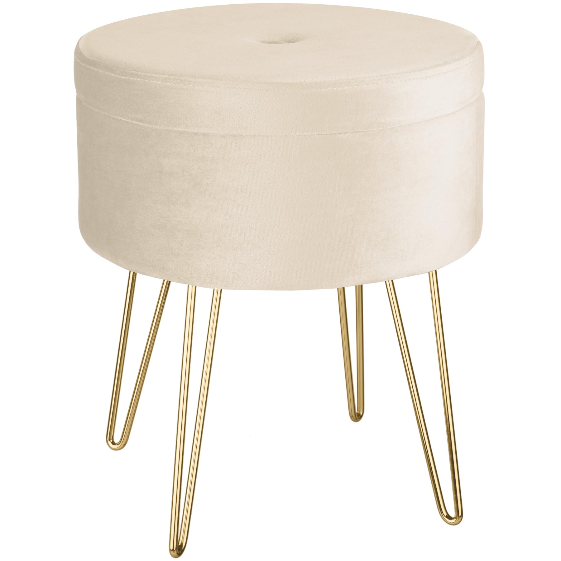 TecTake® Elegante Taburete Redondo Aterciopelado con Espacio de Almacenamiento, Capacidad de Carga 300 kg, Mueble Auxiliar Dormitorio, Puff Salon, Taburete Dormitorio, Puff almacenaje - Crema