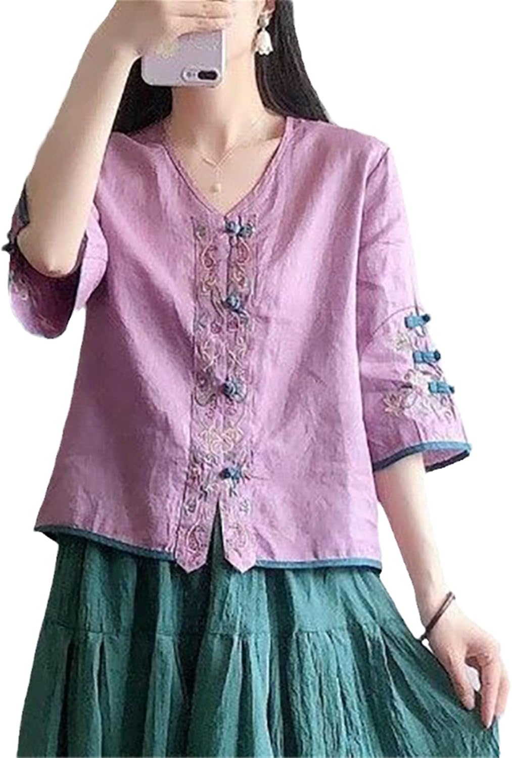 Traditional Chinese Clothing Women Cotton Linen Vintage Tang Suit Shirt Embroidery China Ethnic Style Cheongsam