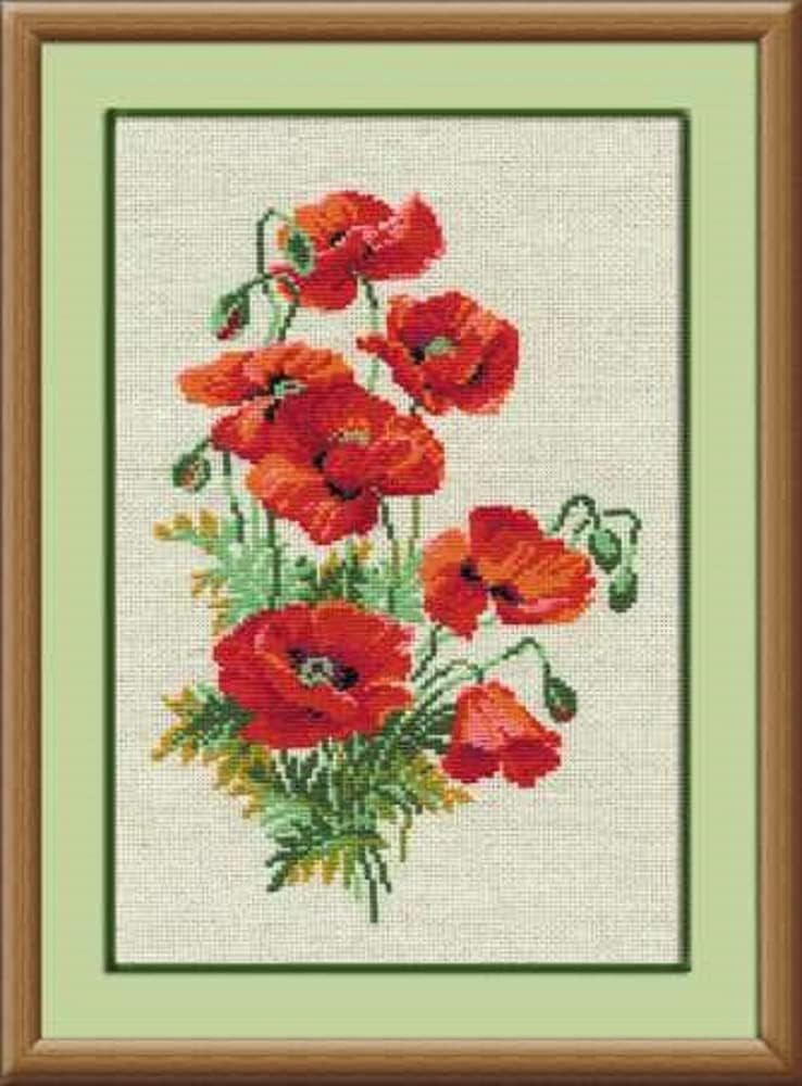 RIOLIS - Wild Poppies 808, Cross Stitch Kits 8,27" x11,81, Cross Stitch Kit for Adults, Counted Cross Stitch Kits, Embroidery Kit for Beginners & Advanced, Floral Crossstitching Kits