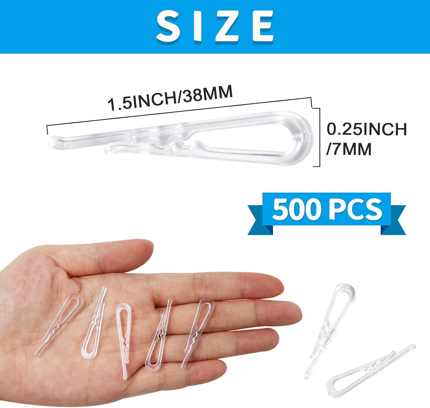 SBYURE 500 PCS U Shape Clear Durable Plastic Alligator Clips Transparent Plastic Shirt Clips with Teeth for Ties, Pants,Shirts Hold Garments in Place