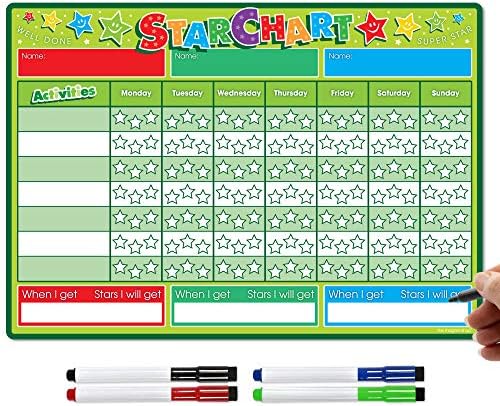 The Magnet Shop Reward Chart for Children - Magnetic Star Chart for Recognising and Inspiring Good Behaviour in Toddlers and Kids, Boys and Girls. With 4 Magnetic Coloured Dry Wipe Pens (Rainbow)