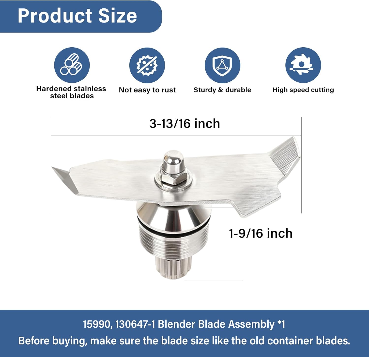 15990 adv Blade Assembly Replacement for VT 130647-1 36019 VM0145 VM0100A Commercial Blender Blade Parts, 15990 Blender Blade Replacement for 15978 16016 58991 48oz & 32oz Triangular Pitcher Cup-1 YR