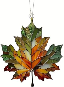 2 Pack Acrylic Maple Leaf Window Hanging Ornament | 3.9inch Plastic Fall Leaves Wall Art Decor Panel | Maple Leaf Pendant for Autumn Fall Thanksgiving Festival Party Supplies
