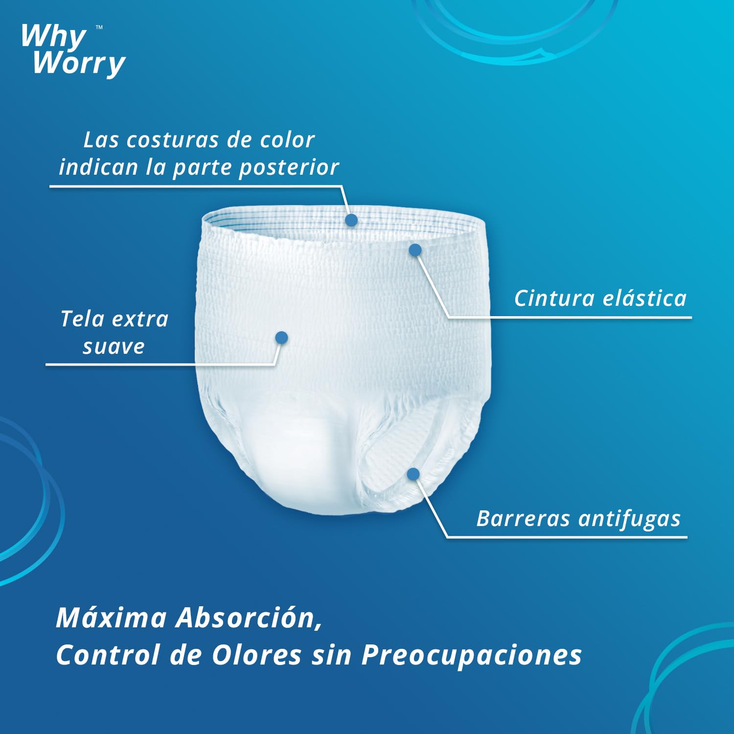 WhyWorry Pañales para Adultos con Incontinencia, Bragas Absorbentes Desechables para Hombres y Mujeres, Ropa Interior con Máxima Absorción para Ancianos, Antiolor, Unisex, Talla XL, 26 Unidades