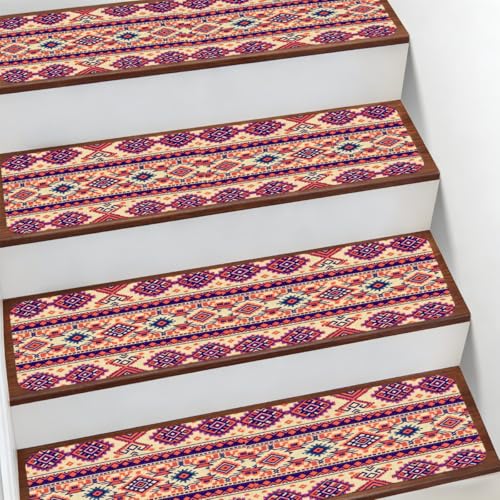 Alfombra para peldaños de escalera antideslizante Mexpekil con diseño bohemio lavable y seguro 2