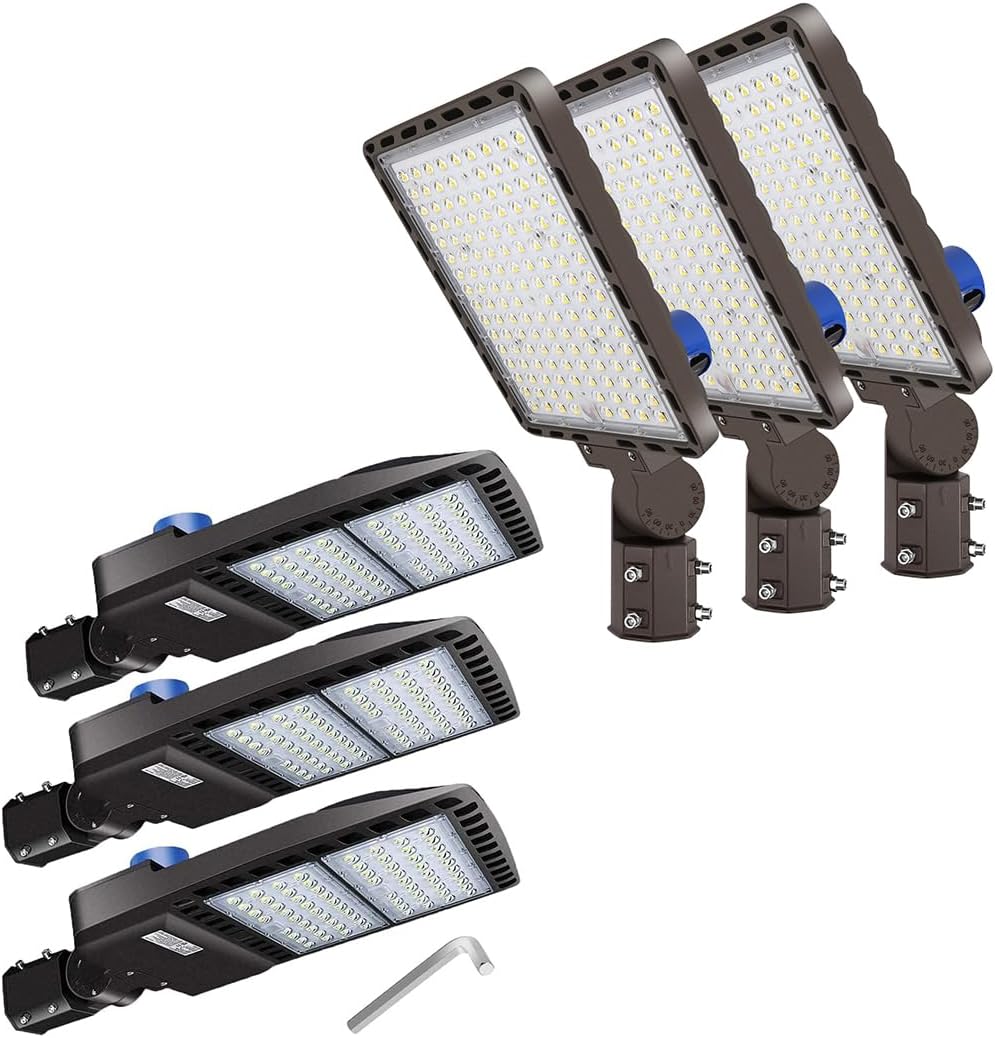 ledmo 3 Pack 350W 52500lm LED Parking Lot Lights Pole Mount Bundle 3 Pack Slip Fitter Dusk to Dawn Outdoor Wall Lighting 5000K Shopbox Lights for Shop Warehouse Yard Barn Waterproof